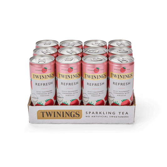 Sparkling Tea 12 Pack Raspberry and Lemon Refresh Sparkling Tea with Added Magnesium, Niacin & Vitamin C Twinings