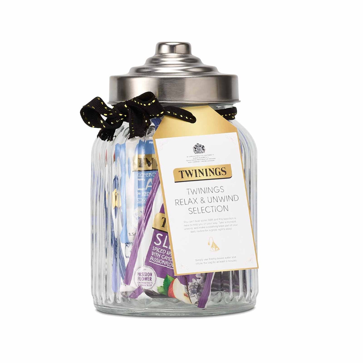 Twinings Superblends Relax & Unwind Selection Filled Jar 30 Tea Bags Small Ribbed Glass Jar Filled With A Range of Infusion Tea Relax Tea Gift