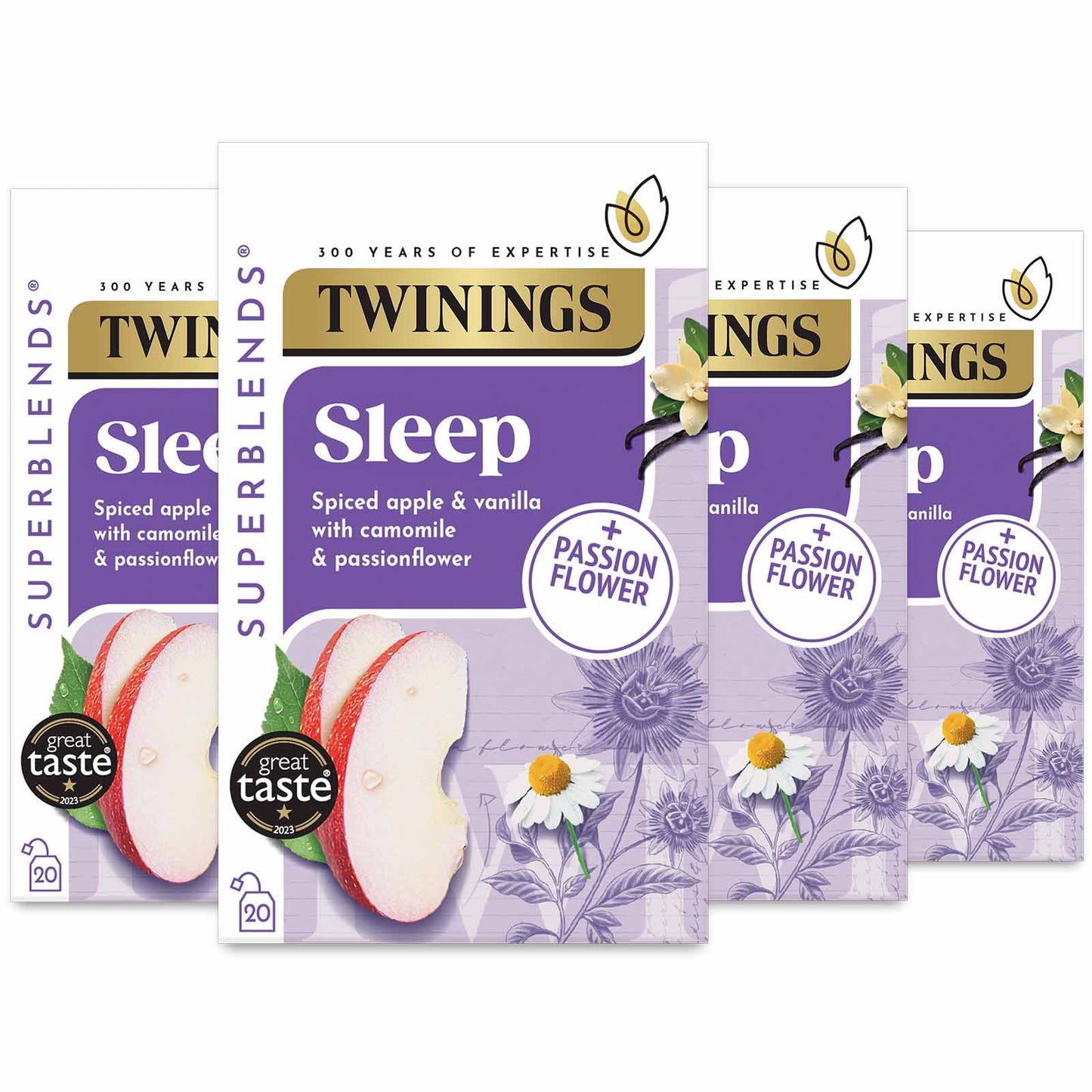 Twinings Superblends Sleep Spiced Apple & Vanilla Flavoured Herbal Infusion with Camomile & Passionflower Health Tea Drink 4 x 20 Tea Bags