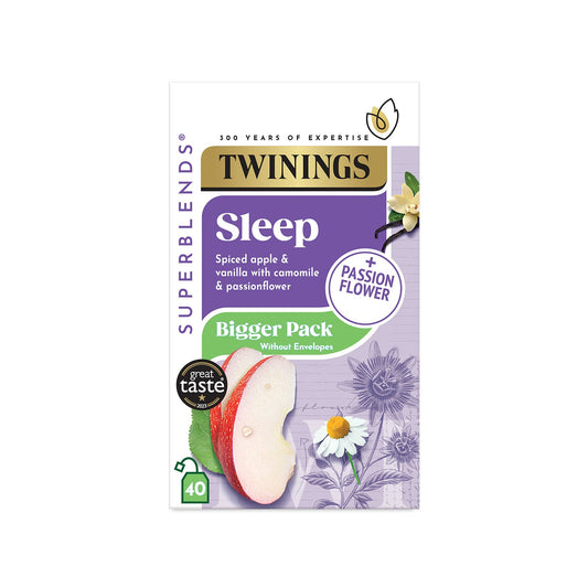 Twinings Superblends Sleep Spiced Apple & Vanilla Flavoured Herbal Infusion with Camomile & Passionflower Health Tea Drink 40 Tea Bags