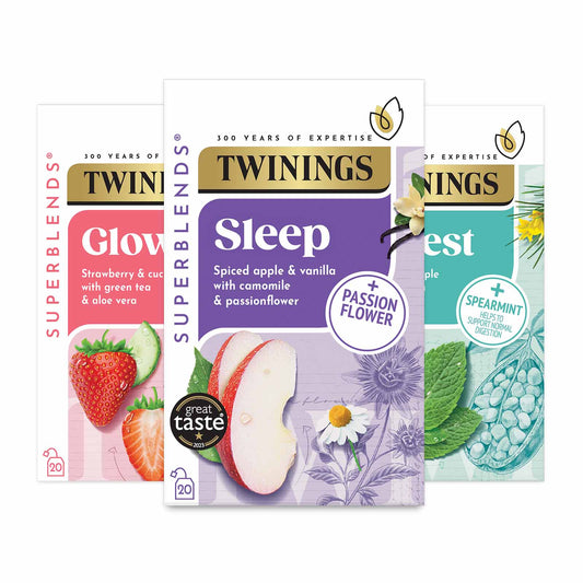 Twinings Superblends Selection Pack Sleep, Glow, Digest Superblends Added Vitamins 3 Boxes