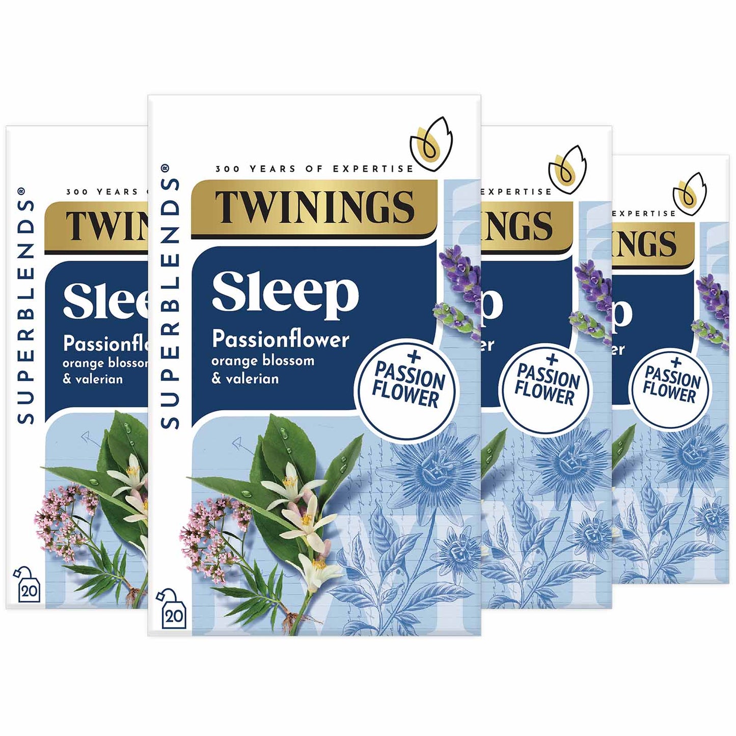 Twinings Superblends Sleep Valerian & Orange Blossom Flavoured Herbal Infusion with Passionflower Health Tea Drink 4 x 20 Tea Bags