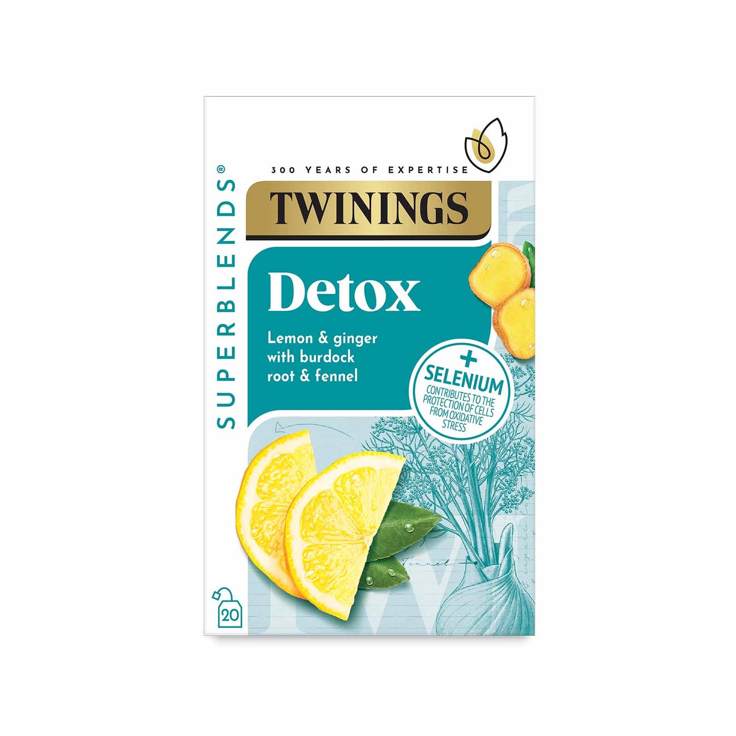 Twinings Superblends Detox Lemon & Ginger with Burdock Root & Fennel Flavoured Infusion Added Selenium Health Tea Drink 20 Tea Bags