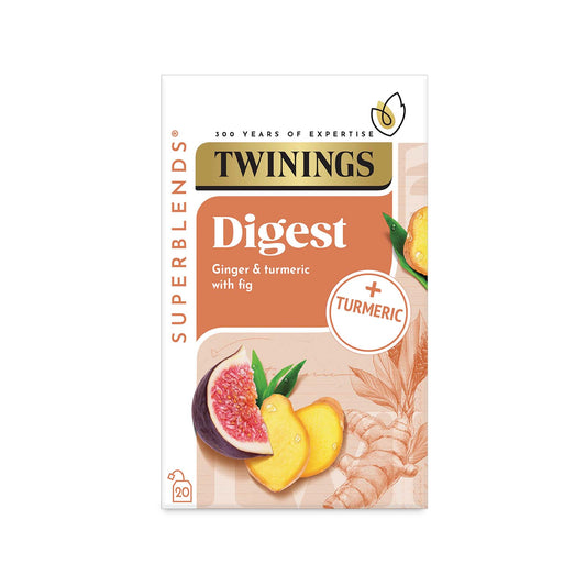 Twinings Superblends Digest Ginger & Tumeric Flavoured Infusion with Fig Health Tea Drink 20 Tea Bags