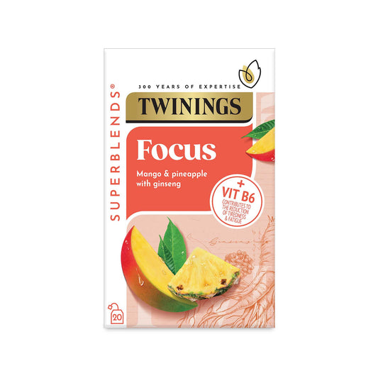 Twinings Superblends Focus Mango & Pinapple with Ginseng Flavoured Herbal Infusion Added Vitamin B6 Health Tea Drink 20 Tea Bags