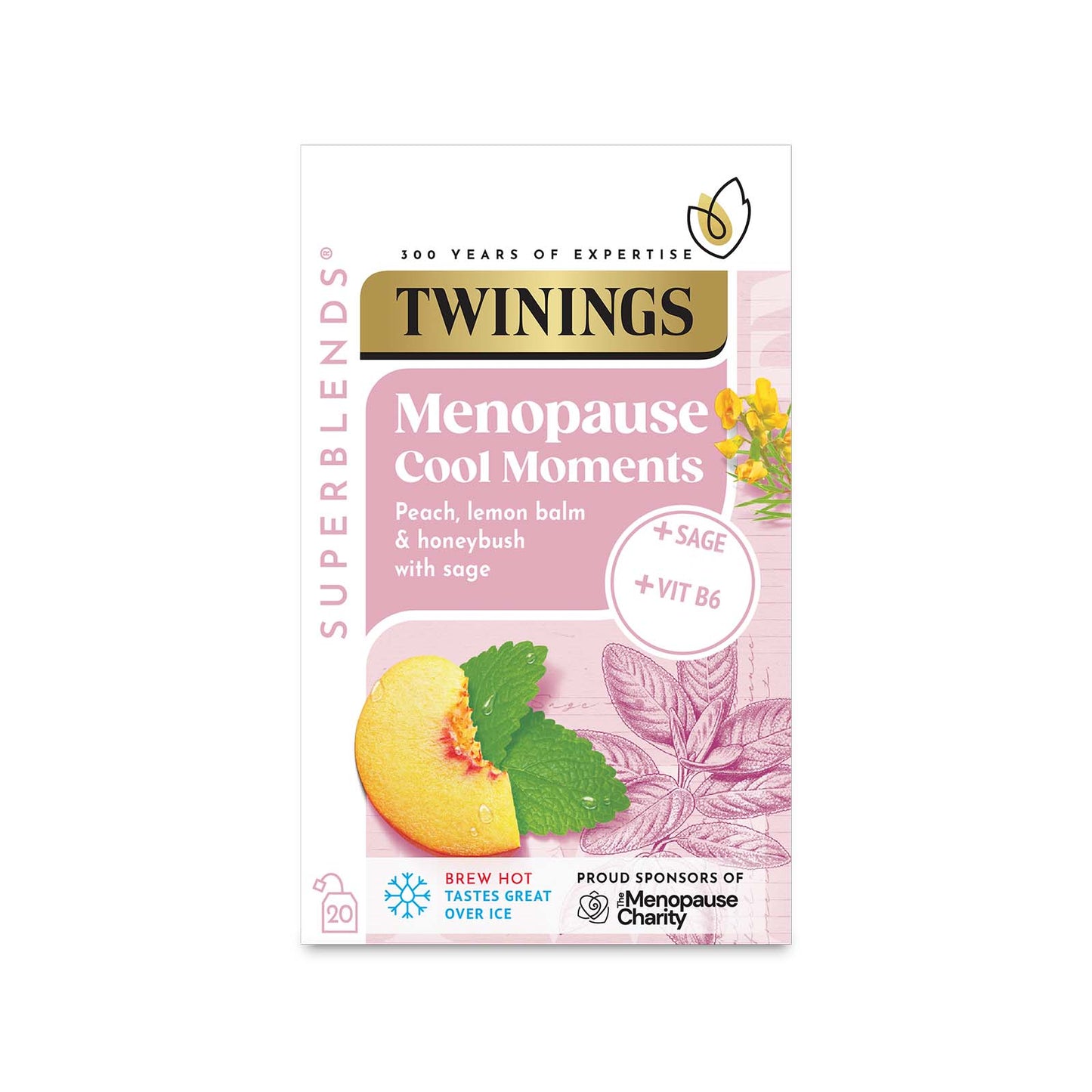 Twinings Superblends Menopause Cool Moments Peach, Lemon Balm, Honey Bush & Sage Flavoured Herbal Infusion Added Vitamin B6 Health Tea 4 x 20