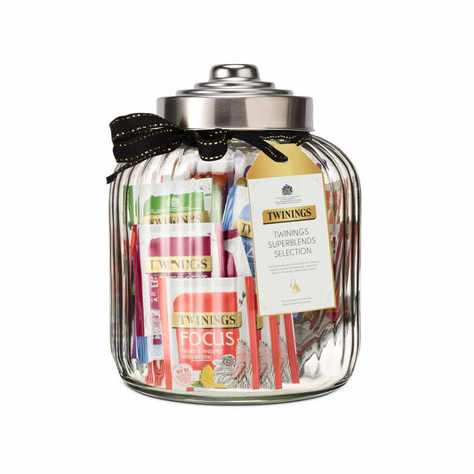 Twinings Superblends Selection Filled Jar 70 Tea Bags Large Ribbed Glass Jar Filled With A Range of Infusion Tea Wellness Tea Gift