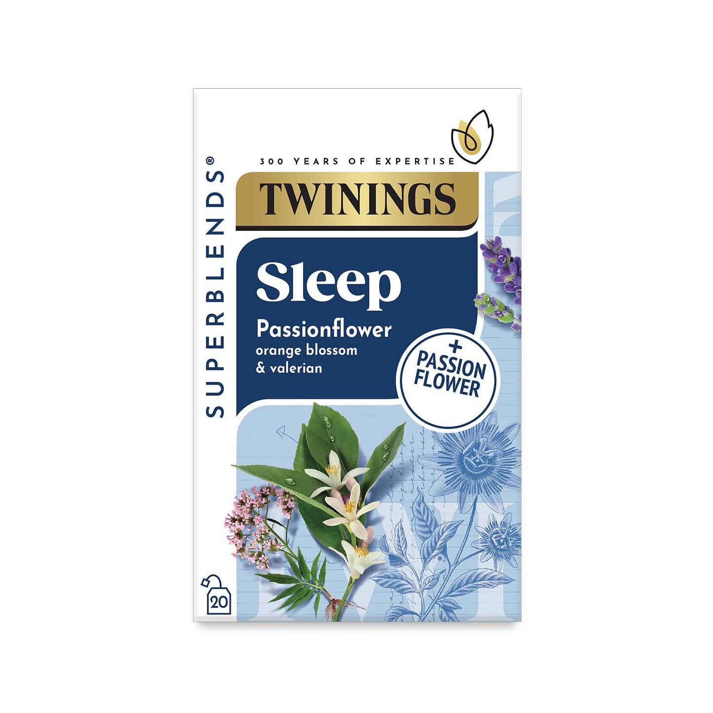 Twinings Superblends Sleep Valerian & Orange Blossom Flavoured Herbal Infusion with Passionflower Health Tea Drink 20 Tea Bags