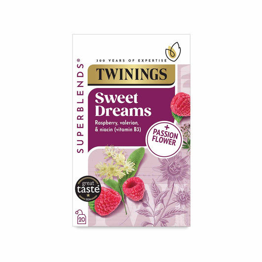 Twinings Superblends Sweet Dreams Raspberry, Valerian Flavoured Herbal Infusion Added Niacin (Vitamin B3) Health Tea Drink 4 x 20 Tea Bags