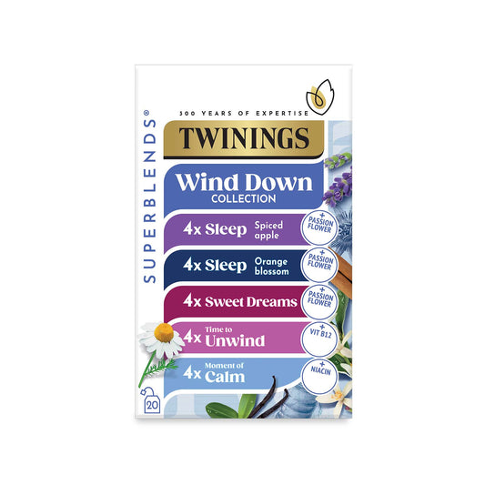 Twinings Superblends Wind Down Collection 5 Different Flavours Added Vitamins Health Tea Drink 4 x 20 Tea Bags