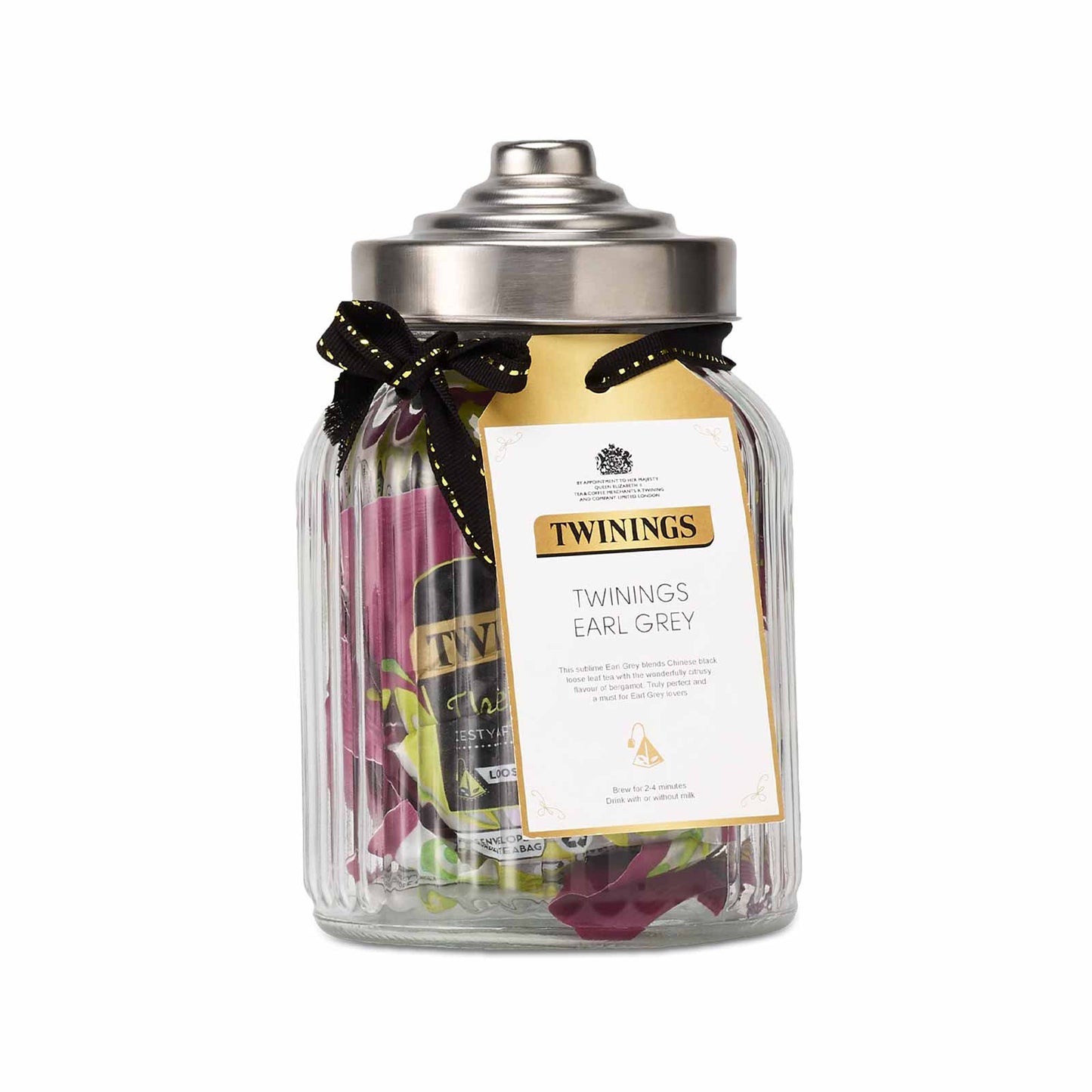 Twinings Earl Grey Loose Leaf Pyramids Filled Jar 20 Tea Bags Small Ribbed Glass Jar Filled With Earl Grey Tea Black Tea Gift