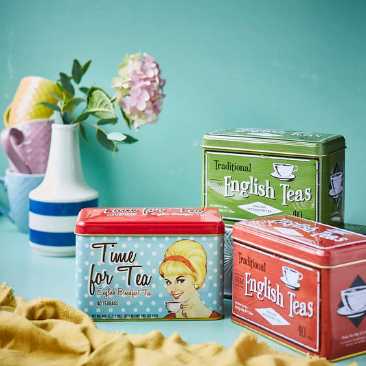 A bundle of our best-selling Vintage Tea Tins, perfect for gifting. Includes 120 assorted teabags, including English Breakfast and English Afternoon tea blends. Perfect for any occasion, for a tea-drinker who loves the vintage look, to display in the