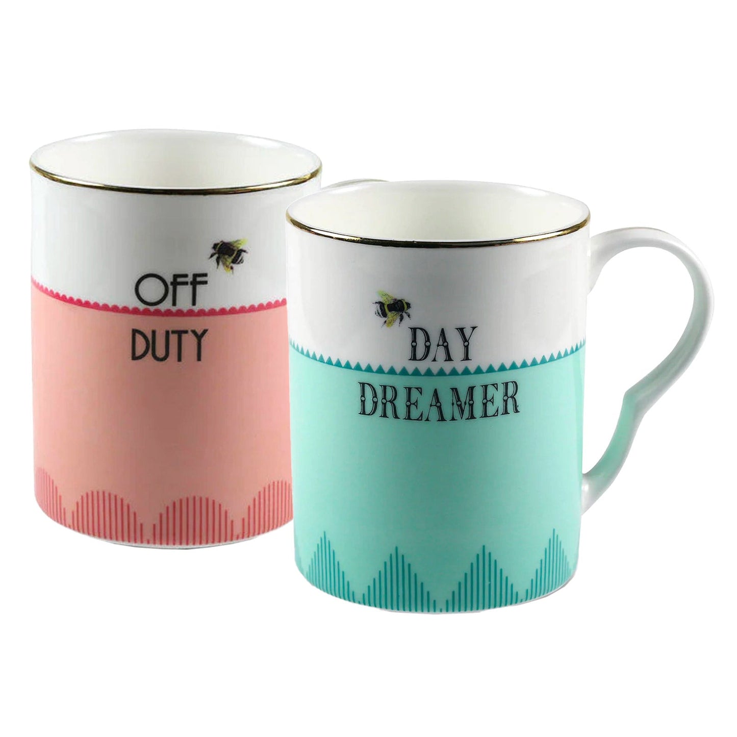 Yvonne Ellen Day Dreamer/Off Duty Quote Set of 2 Mugs Quirky Animal Mug Teaware Tea for Two Set