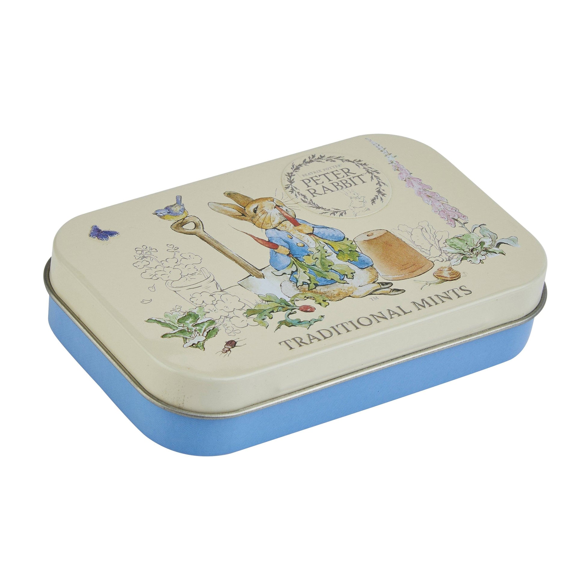 Beatrix Potter Travel Mints tin. These tins are perfect for a little bit of pocket-friendly minty freshness. Featuring an easy open landscape lid, they are a great keepsake and easily refillable. Tin Contains: 35g of sugar-free mints