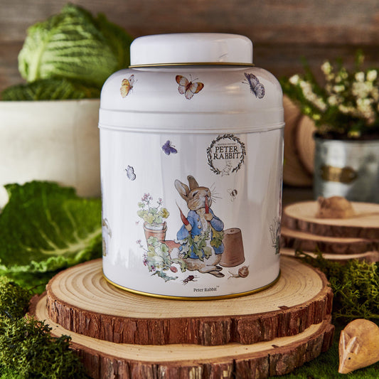 A mid-sized Tea Caddy from our World of Peter Rabbit licensed collection. Features original Peter Rabbit & friends illustrations that are an homage to Beatrix Potters magical story-telling and showcase familiar faces and scenes from the famous childr