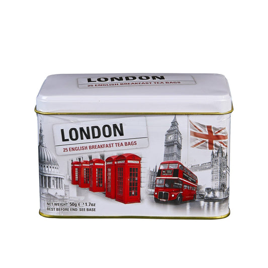 A traditional tea tin capturing the well known and loved English Scenes. Highly collectable, this unique tin contains 25 individually wrapped, tag & envelope English Breakfast teabags, a rich, smooth and delicious blend of black tea famed for being t