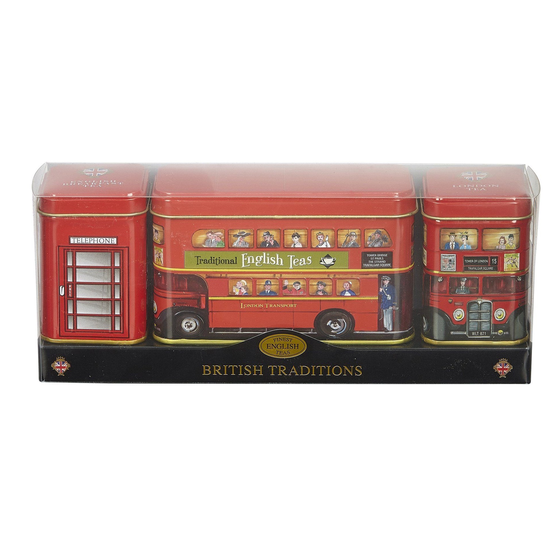 Iconic mini triple Tea tins featuring our favourite traditional London scenes to include, the iconic red London bus and the English Telephone Box. These collectible, super cute mini tins contain a range of our flavoursome loose-leaf English Teas, eac