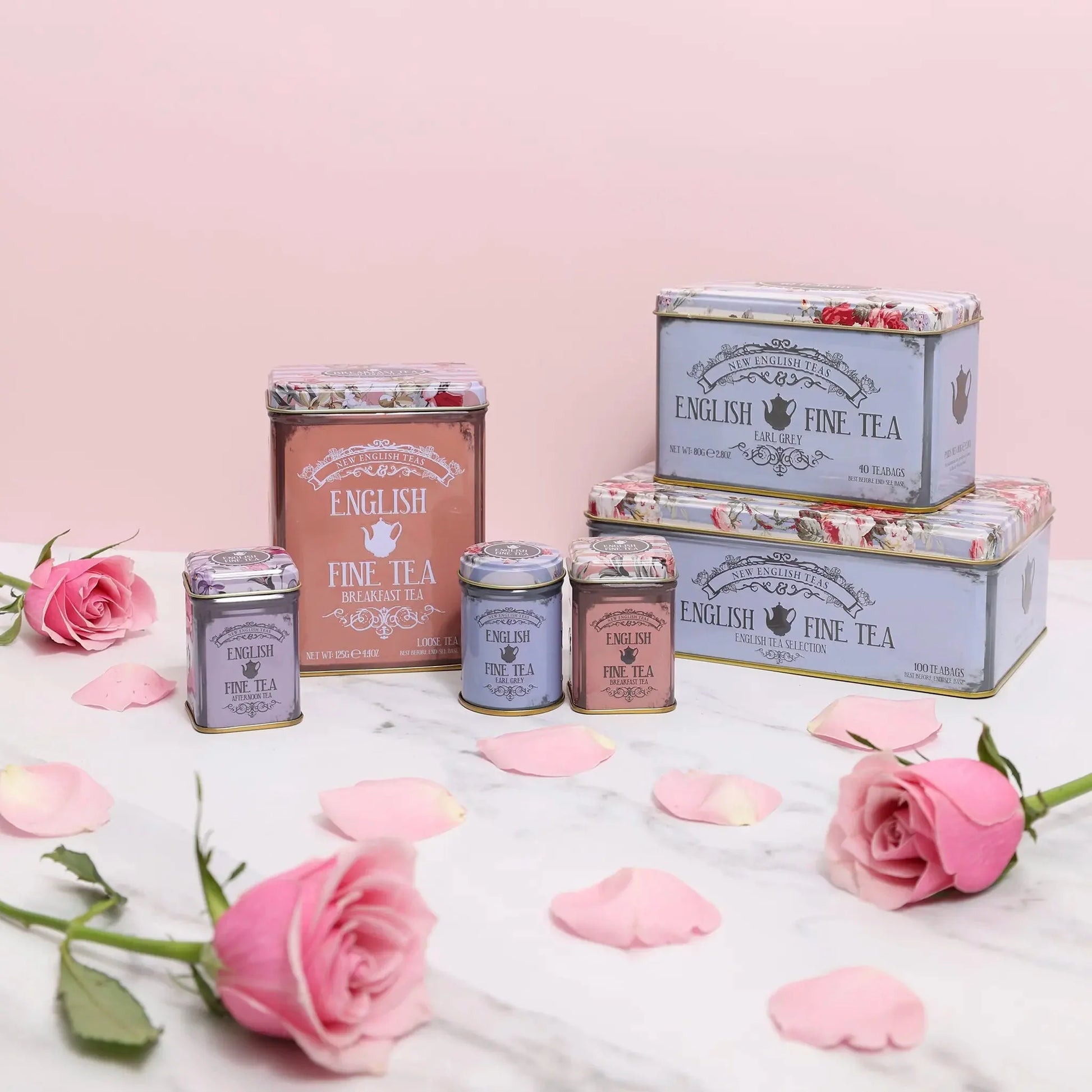 Our Cottage Garden Tea Gift Collection contains our best selling and most collectable English Fine Tea caddies from our very own Vintage Floral range. These beautifully designed tins come in a range of 3 pastel colours: lilac, blue and peach and make