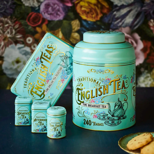 Indulge in the opulent Vintage Victorian Collection Deluxe Gift Bundle, the perfect present for yourself or your beloved. This gorgeous set includes our strikingly collectible Mini Tea Tin Gift Set, a 72 Teabag Selection Tin, and the exquisite 240 Te