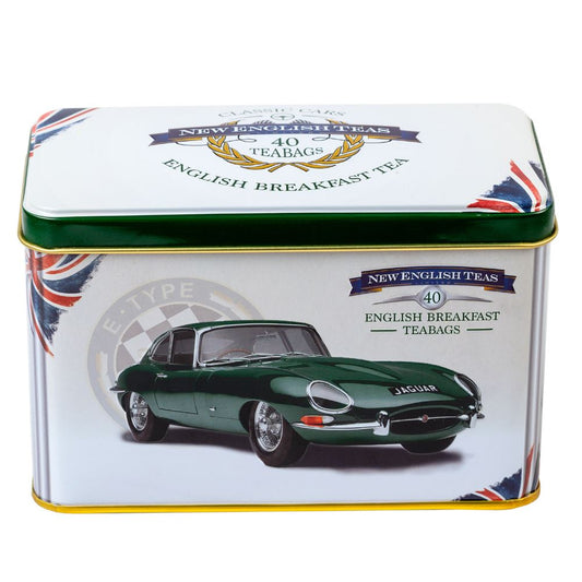 The Jaguar E-Type is a British sports car that was manufactured between 1961 and 1975. Our Jaguar E-Type tea tin contains 40 of our best-selling English Breakfast teabags. English Breakfast is a full-bodied black tea with a delicate aroma, serve at a