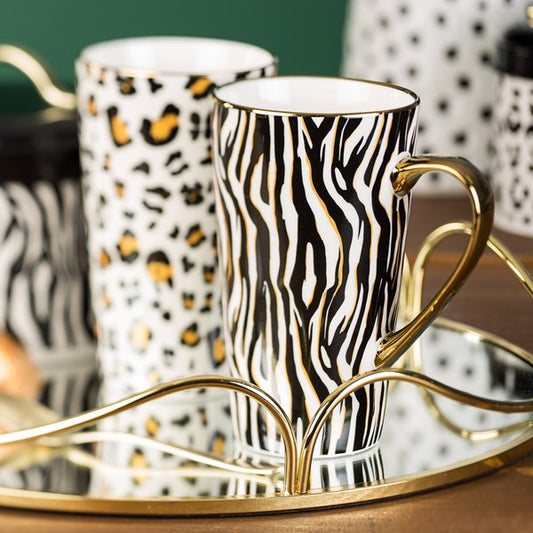 The English Tableware Company Looking Wild Leopard & Zebra Set of 2 Mugs Teaware Tea for Two Set