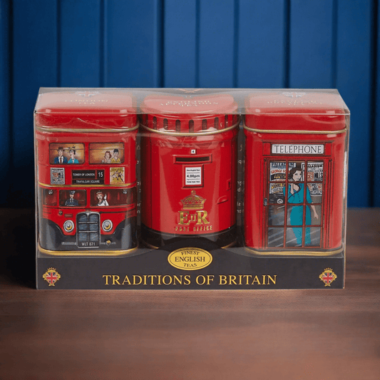 Our Traditions of Britain Tea Selection gift pack contains three popular mini tins; Red Bus, Letter Box & Telephone Box each filled with our best-selling loose-leaf teas. Taken from our Best Of British collection. Each gift pack contains: 1 x 25g loo