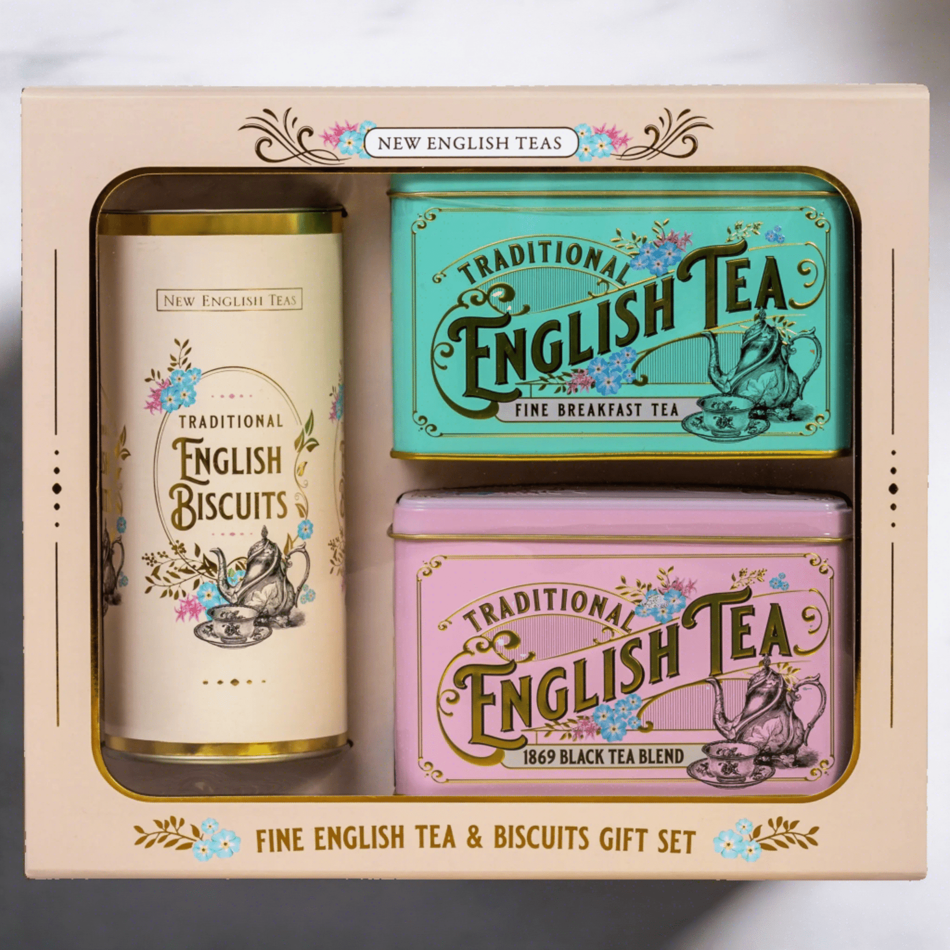 Our limited edition tea and biscuits box set makes the perfect Christmas gift. Includes two of our most sought after Vintage Victorian classic tea tins, each with 40 signature blend teabags paired with 200g of the finest traditional Cornish Fairing G