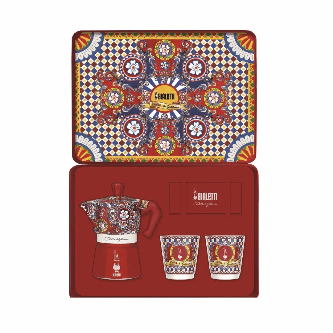 Bialetti X Dolce&Gabbana Sicilian Cart Gift Set (Moka 2 Cup, 2 Cups & Gold Stirrers)