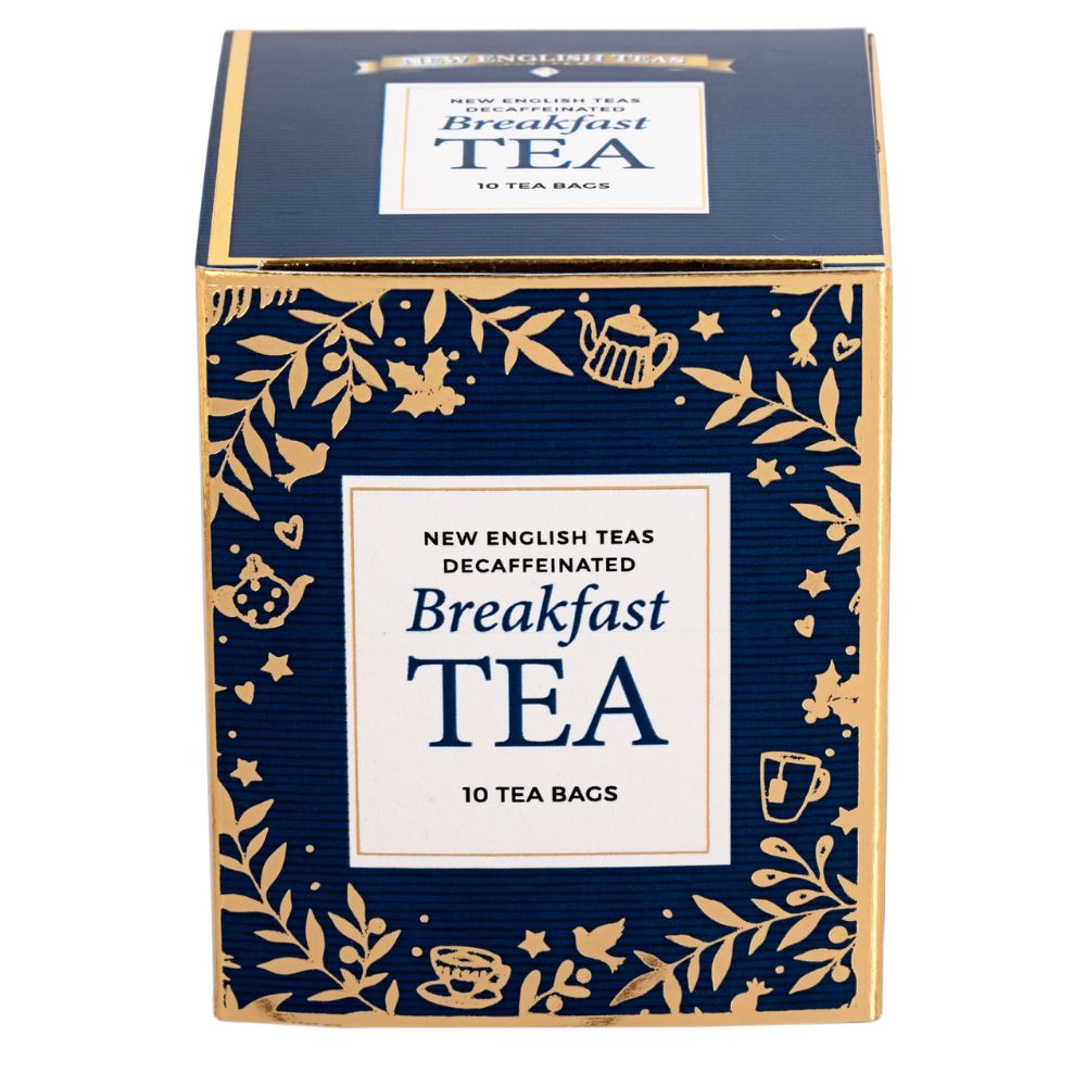 Our navy blue Christmas themed gift box, with gold foiling, contains 10 Decaffeinated Breakfast teabags and makes a great stocking filler. Each box contains 10 Decaffeinated Breakfast teabags Decaffeinated Breakfast tea is a traditional English black