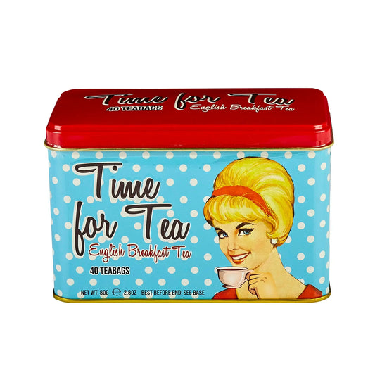 A super stylish 40s inspired retro tea caddy with intricate embossed detailing. Highly collectible, this stylish tea tin contains our popular English Breakfast Tea, a rich, smooth and delicious blend traditionally used in the morning to invigorate th