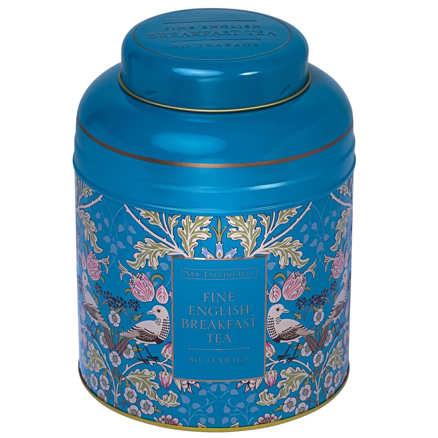 Crafted with a sophisticated William Morris pattern and luxuriously adorned with accents of gold, this sumptuous teal tea caddy contains 80 of our English Breakfast teabags; a robust black tea, perfectly formulated for all-day sipping, and enhanced b