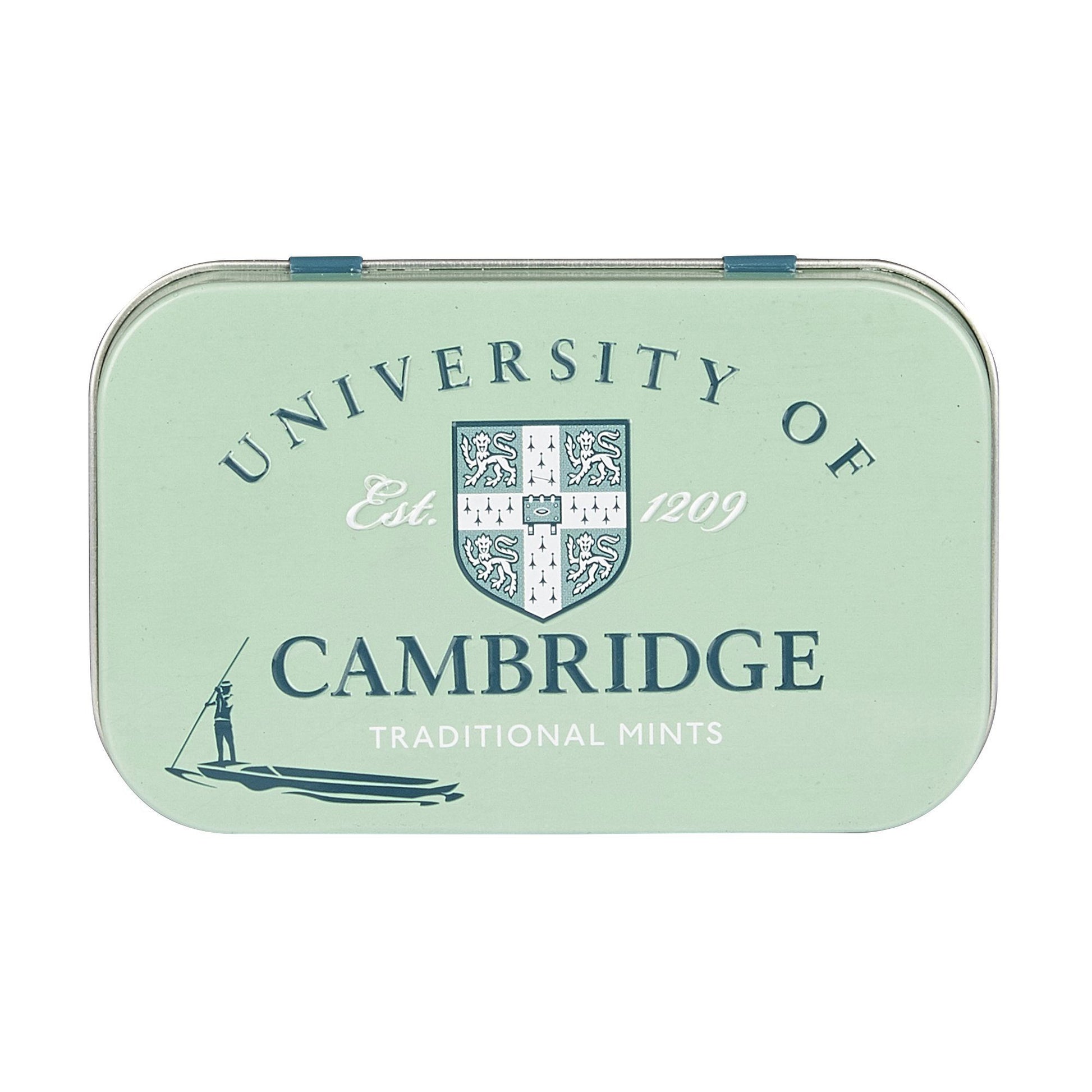 University of Cambridge Travel Mints tin. These tins are perfect for a little bit of pocket-friendly minty freshness. Featuring an easy open landscape lid, they are a great keepsake and easily refillable. Tin Contains: 35g of sugar free mints