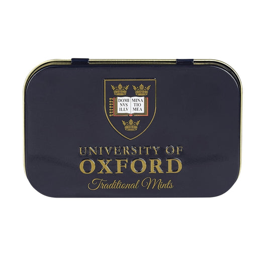 University of Oxford Travel Mints tin. These tins are perfect for a little bit of pocket-friendly minty freshness. Featuring an easy open landscape lid, they are a great keepsake and easily refillable. Tin Contains: 35g of sugar free mints