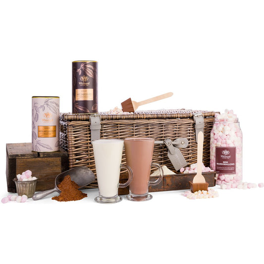 The Signature Hot Chocolate Hamper Our classic rich Luxury milk and buttery-sweet Luxury White are at the heart of our hot chocolate collection â€“ and firm customer favourites. With our sleek tall glasses, which are made for marshmallow-topped hedonistic hot chocolates, this hamper takes luxury to new heights. â€¢ Includes: Luxury Hot Chocolate, Luxury White Hot Chocolate, two Milk Chocolate Spoon