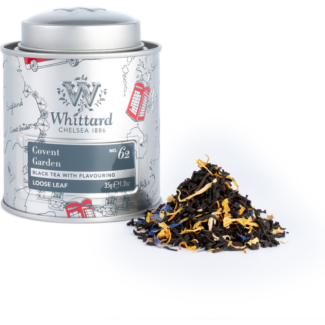 Covent Garden Blend Loose Leaf Mini Caddy We were inspired by the sights and scents of Covent Garden market to craft this delicate blend of loose leaf Ceylon tea, layered with hints of peach and apricot. As a homage to Covent Garden's blossoming history as a fruit and flower market we've added a glorious cascade of petals