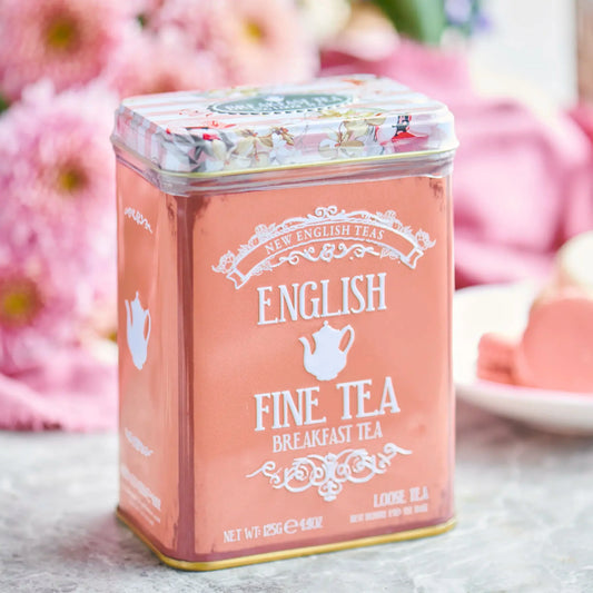 A charming tea tin displaying a delightful English floral pattern. Exceptionally collectible, this floral tea tin houses our celebrated loose-leaf English Breakfast Tea. English Breakfast is the country's beloved tea blend, often savoured with milk a