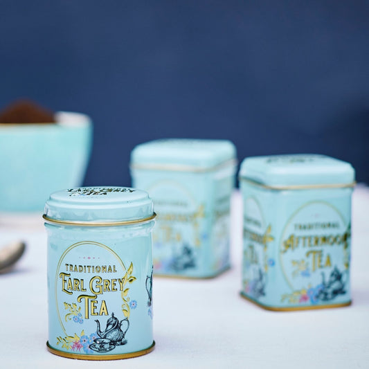 Our Vintage Victorian Mini Tin gift pack contains 3x mini tins each featuring intricate and elegant detailing, each full of our best-selling loose-leaf tea blends: English Breakfast, English Afternoon & Earl Grey.