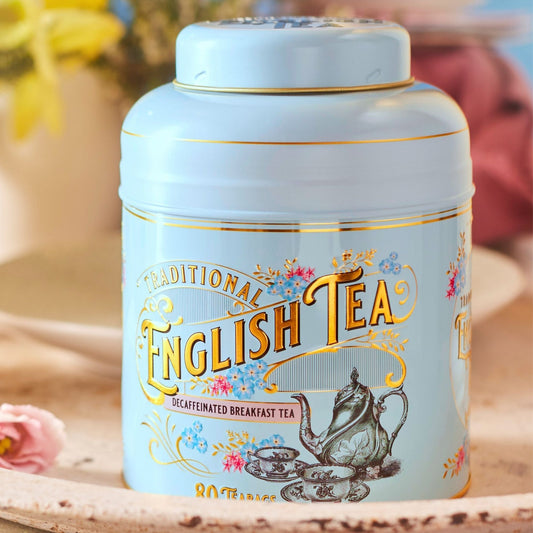 A new edition to our most popular range of vintage-inspired tea caddies. Our powder-blue Vintage Victorian tea caddy contains 80 Decaffeinated English Breakfast teabags. English Breakfast is a full-bodied aromatic black tea, known as the Nation's fav