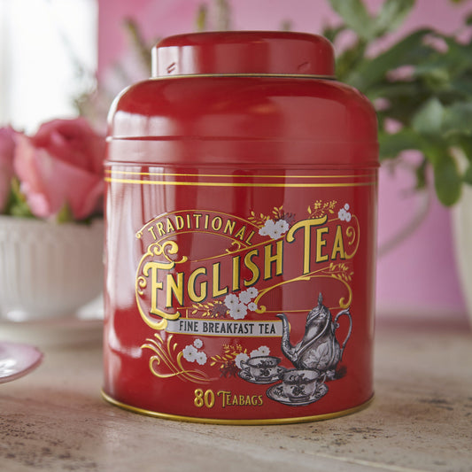 A new edition to our most popular vintage range of tea caddies. Our berry-red Vintage Victorian tea caddy contains 80 of our best-selling English Breakfast teabags.English Breakfast is a full-bodied aromatic black tea, known as the Nation's favourite