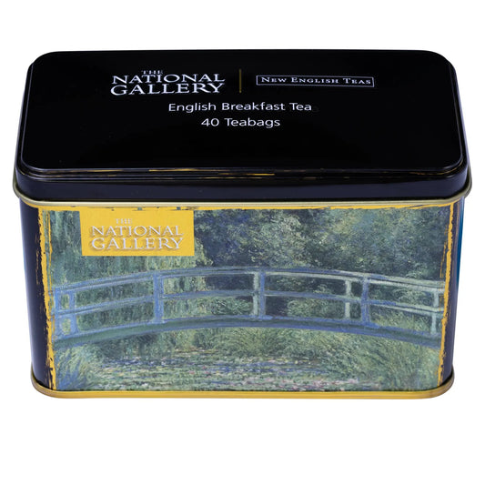 Our iconic Monet Water Lily Tea Tin in collaboration with The National Gallery features delicate embossing and essential information about the artist and his artwork. With a unique design that features Claude Monetâ€™s stunning â€˜The Water-Lily Pond